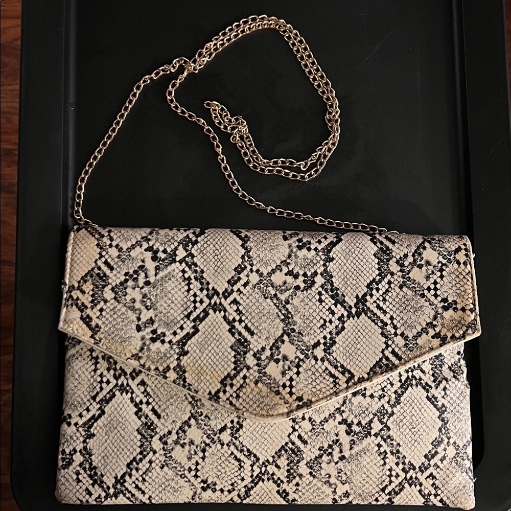 Snakeskin Pattern Clutch with Chain Strap